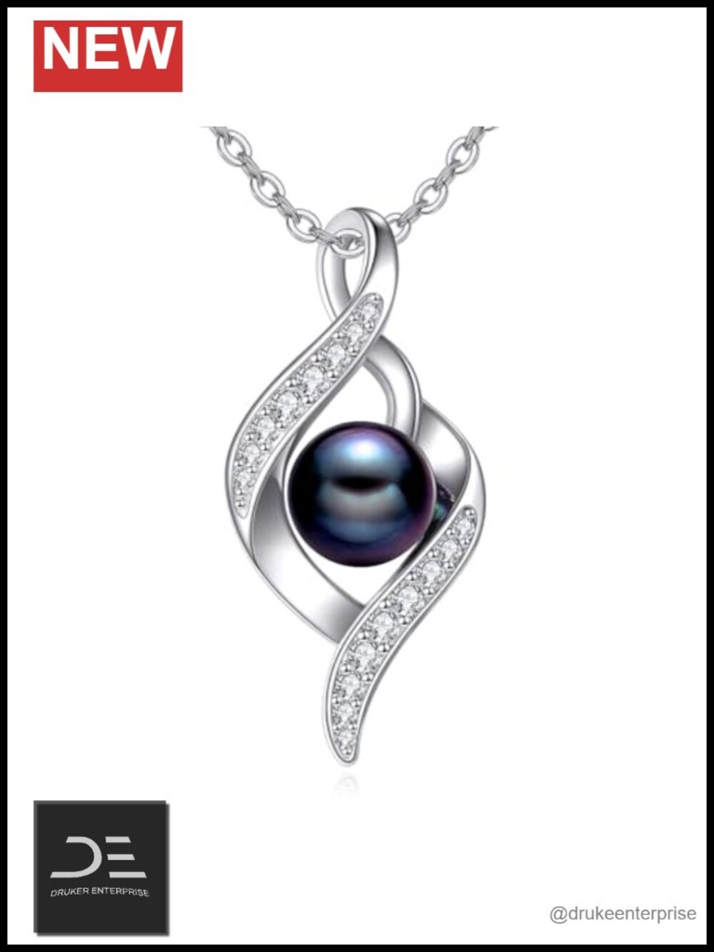 925 Sterling Silver Black Pearl Phoenix Pendant Necklace